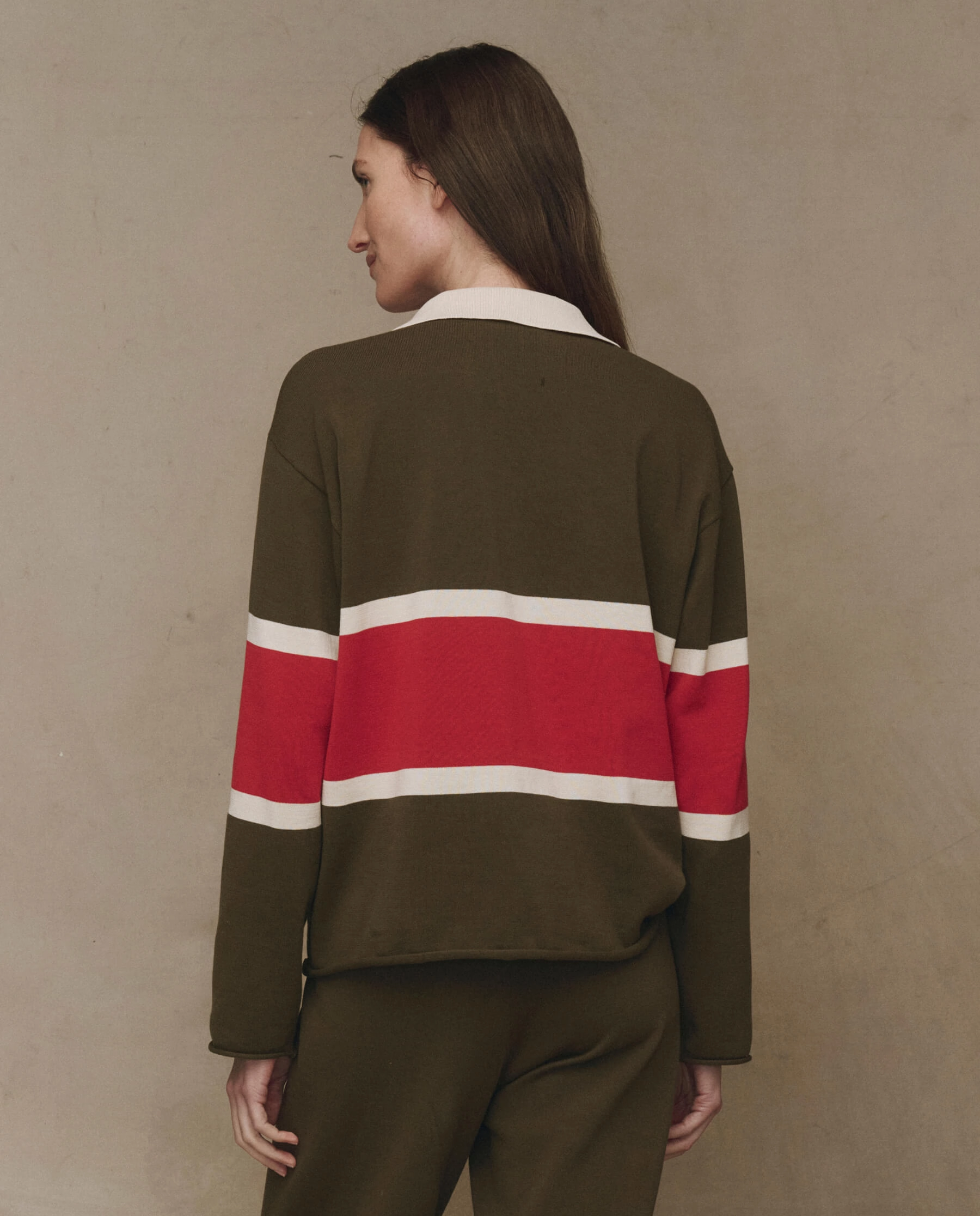 The Rugby Sweater. Novelty -- Army with Hot Red Stripe Chill Comfort Fit