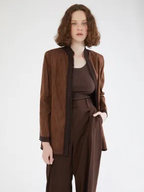 High Collar Style ElasticWaistband Moroccan linen blazer