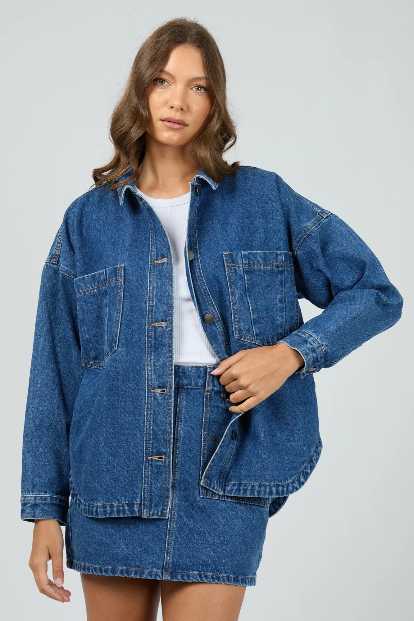 All About Eve Dale Shacket Heritage Blue Sustainable Recycled Material