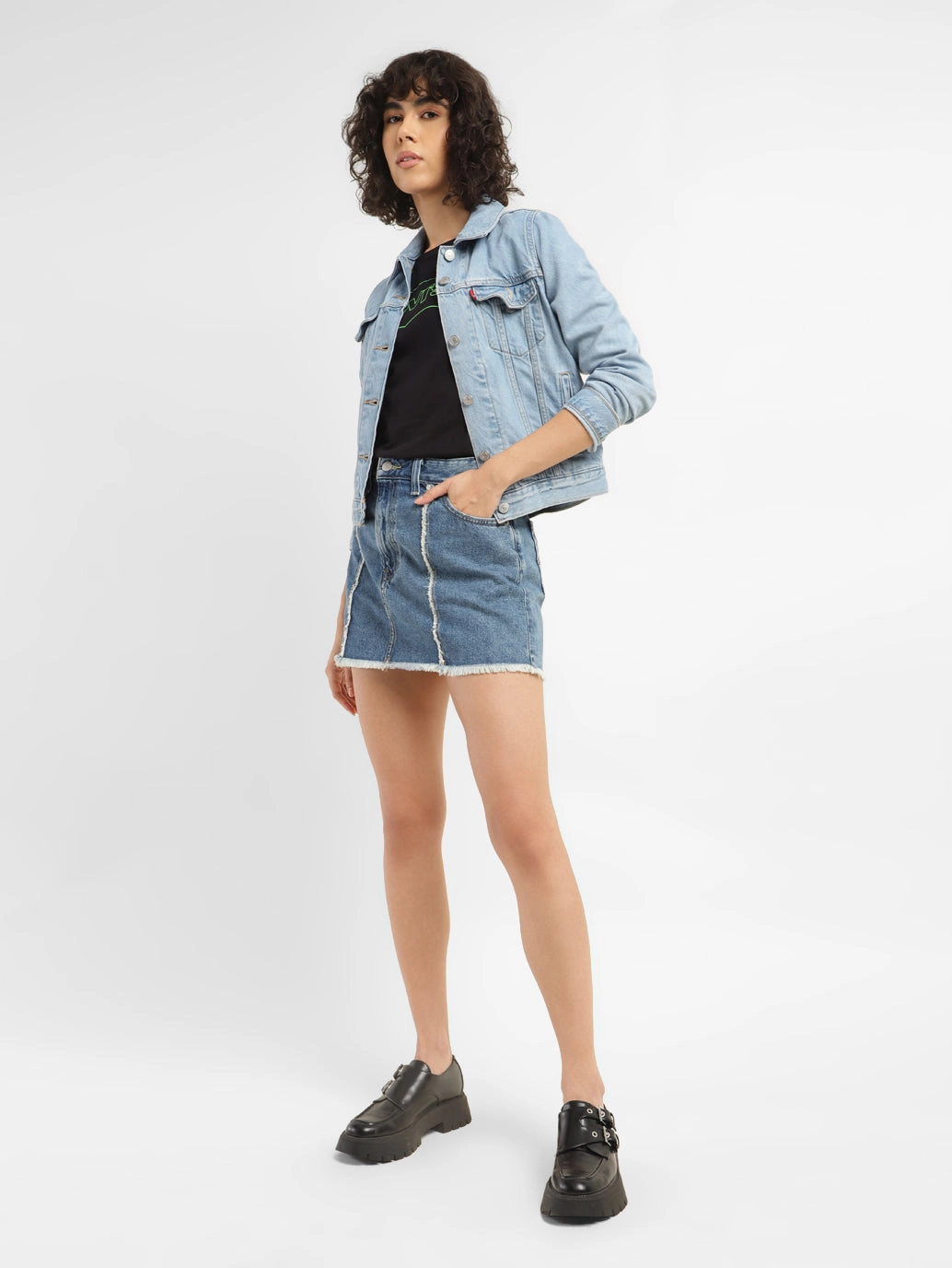 Women's High Rise Blue?Regular Fit Skirt Diagonal Slit Laidback Mood