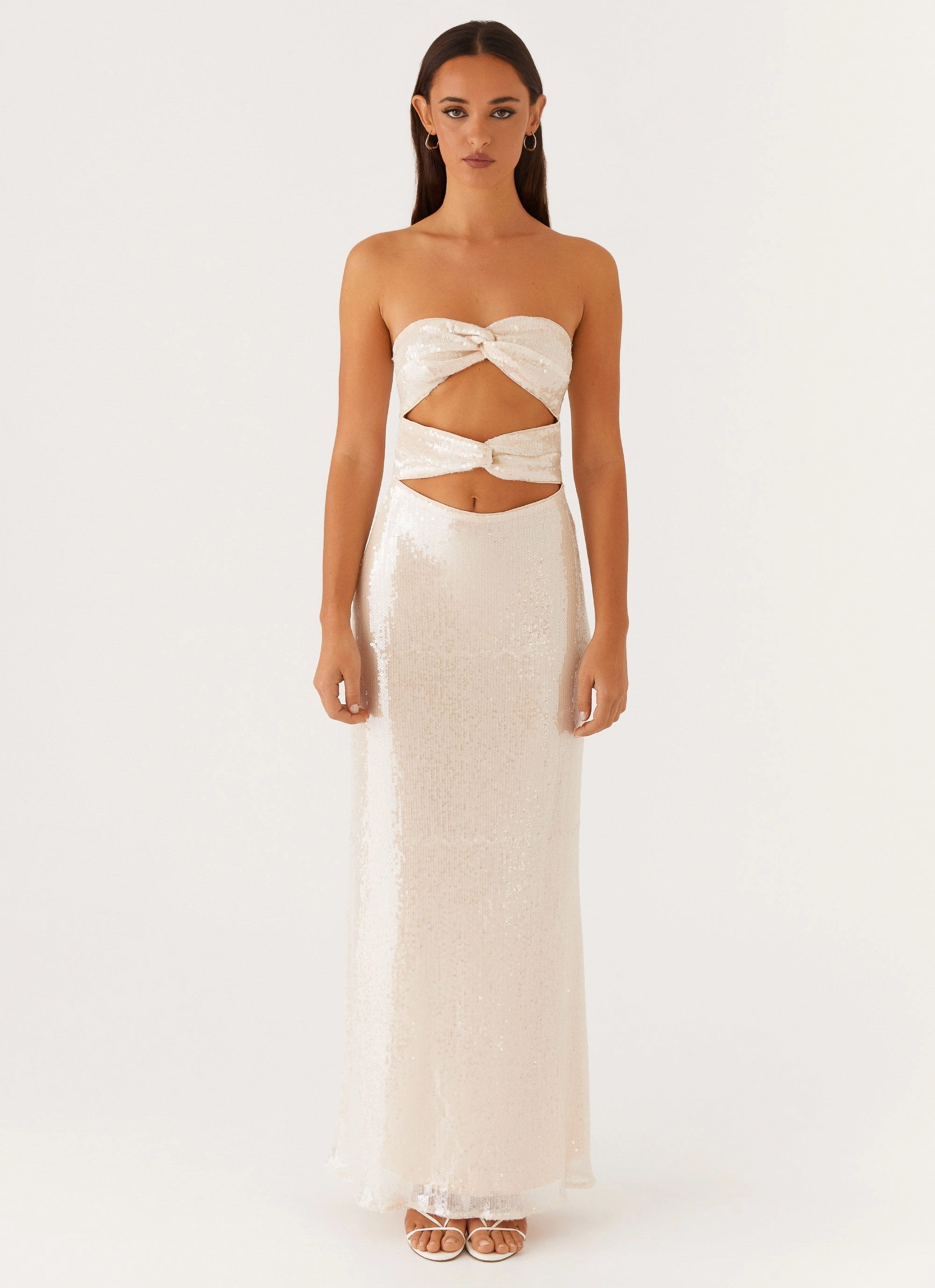 Tianna Strapless Sequin Maxi Dress - Ivory warm tones Vibrant Aesthetic