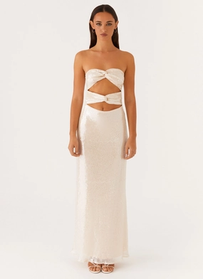 Tianna Strapless Sequin Maxi Dress - Ivory warm tones Vibrant Aesthetic