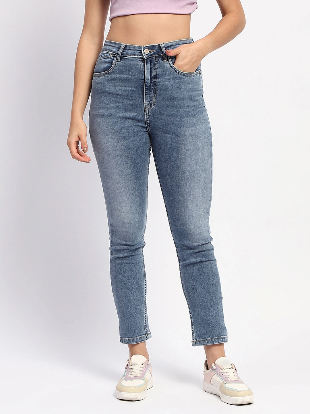 Madame Straight Fit Light Blue Denim Stretch Fit Denim Casual Friday Versatile