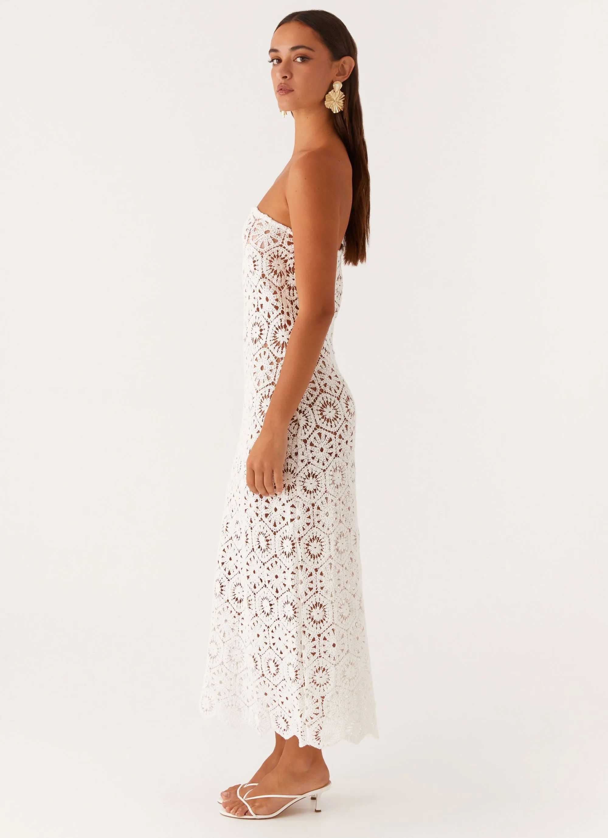 Kingsly Crochet Maxi Dress - White Velvet-Edge Smart Texture