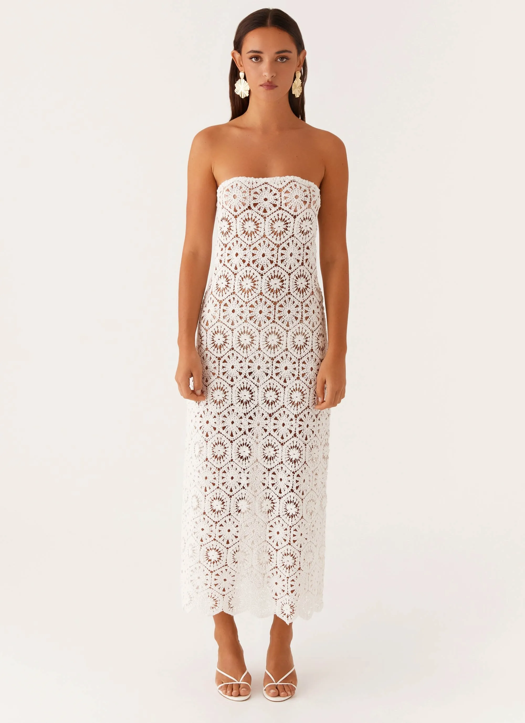 Kingsly Crochet Maxi Dress - White Sophisticated Tailoring Fashionable Touch