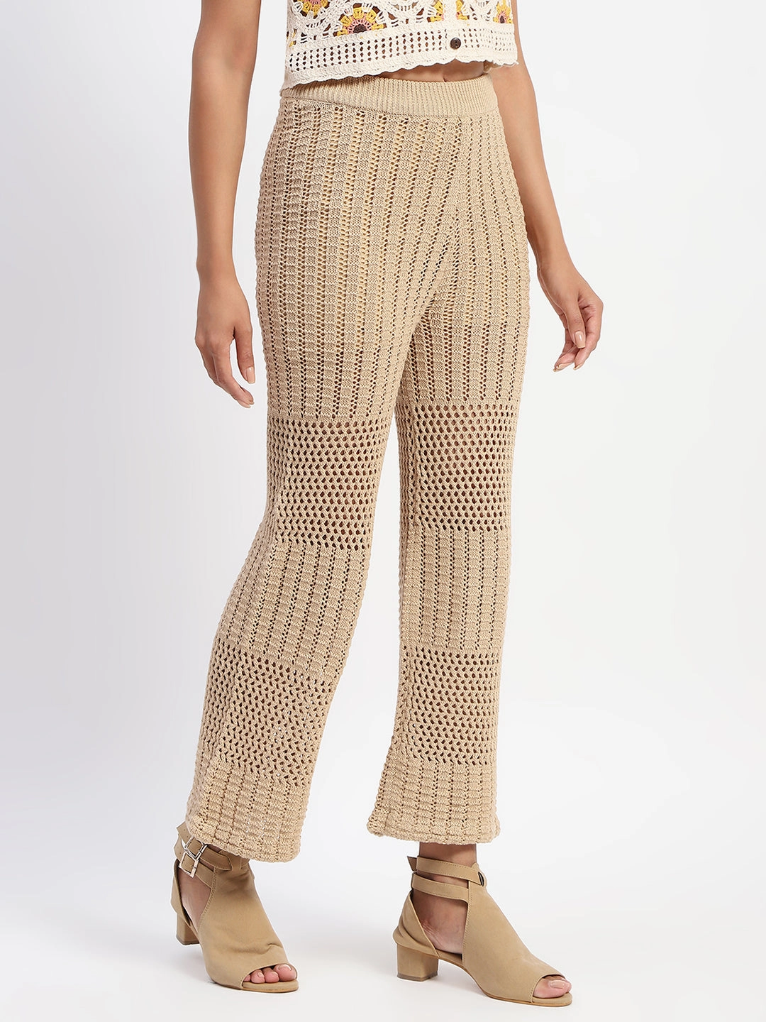 Comfort Design Clean Cut Madame Brown Cotton Crochet Trouser