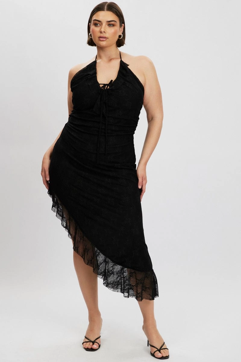 Breathable wear Contemporary Wear Black Asymmetric Lace Bodycon Dress