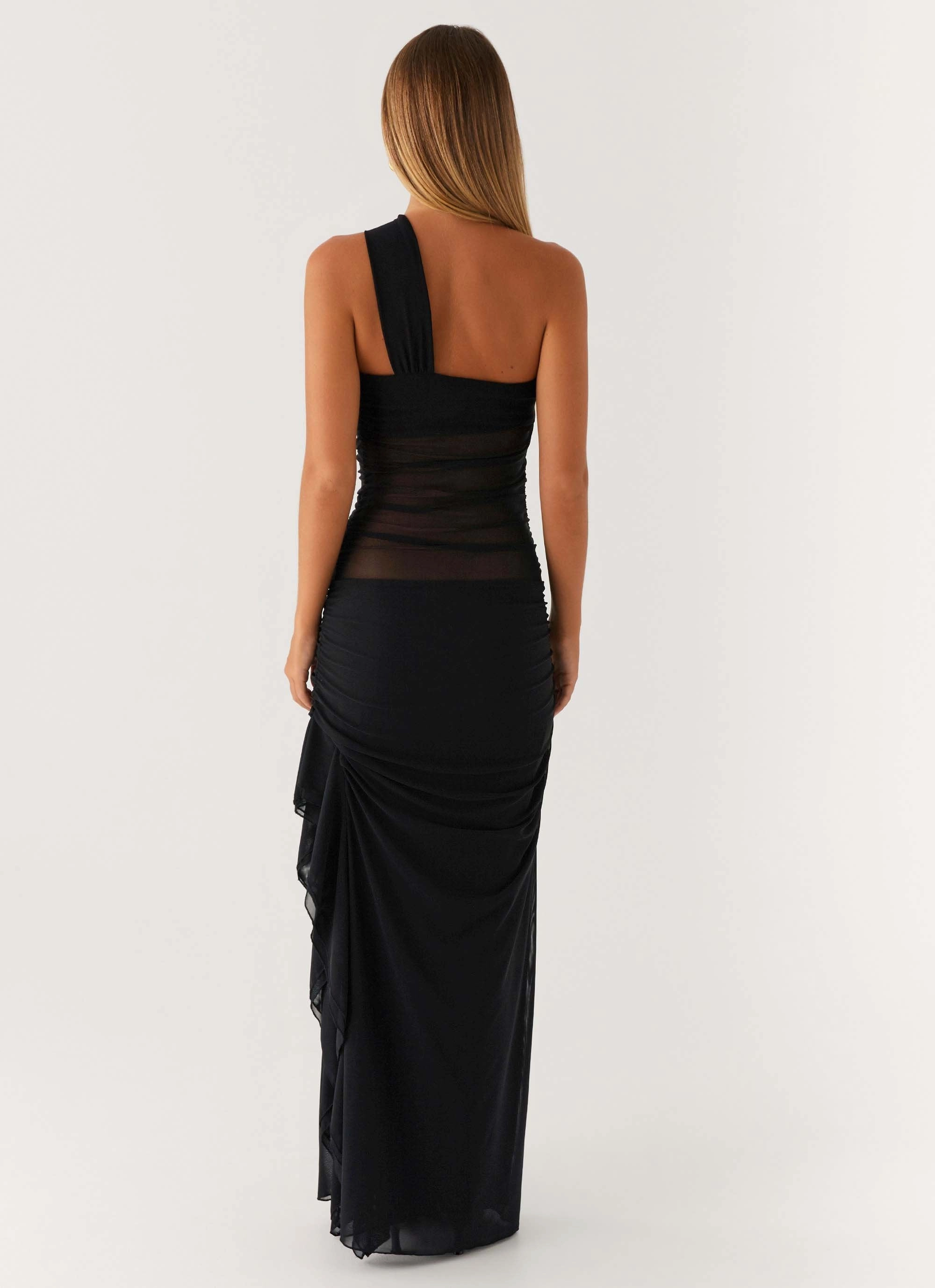 Fiona Maxi Dress - Black Front-Slit Chic Tailoring Design