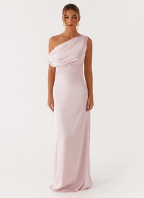 Flowing Layers Heart Of Glass Satin Maxi Dress - Pink