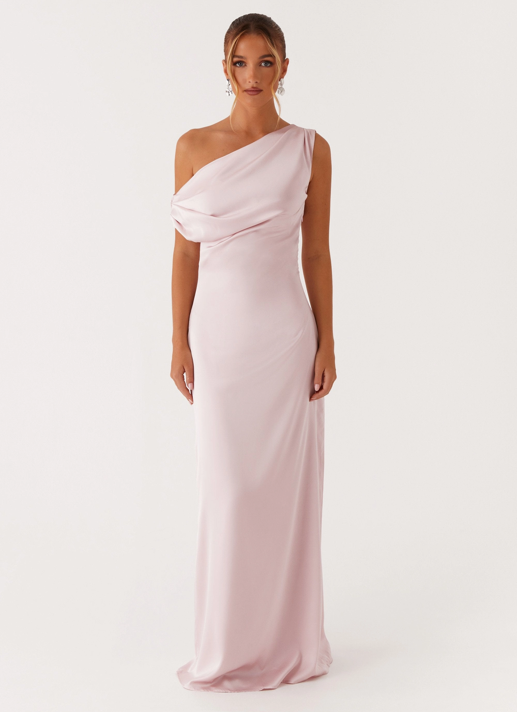 Flowing Layers Heart Of Glass Satin Maxi Dress - Pink