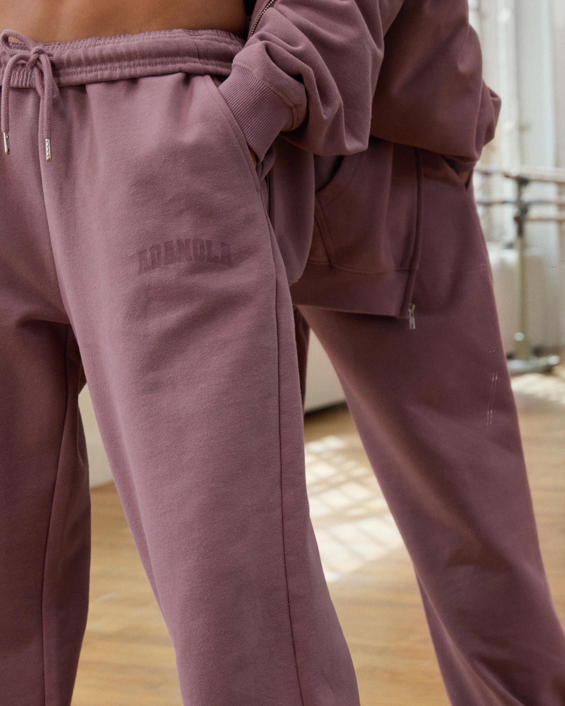 Adjustable Closure Chilly Weather Fit Varsity Straight Leg Sweatpants - Dusk Purple