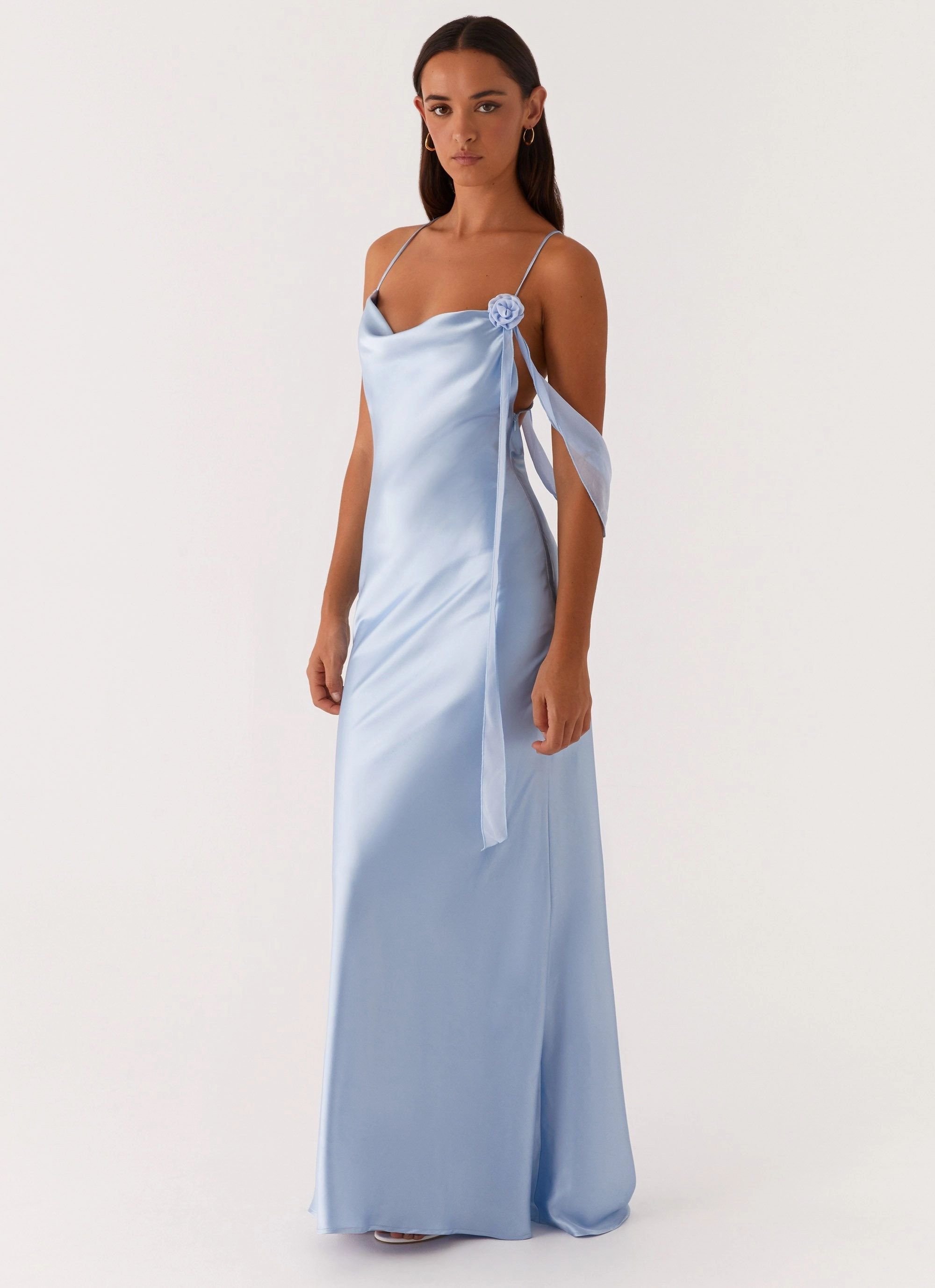 Comfort Waist Fit Too Sweet Satin Maxi Dress - Blue