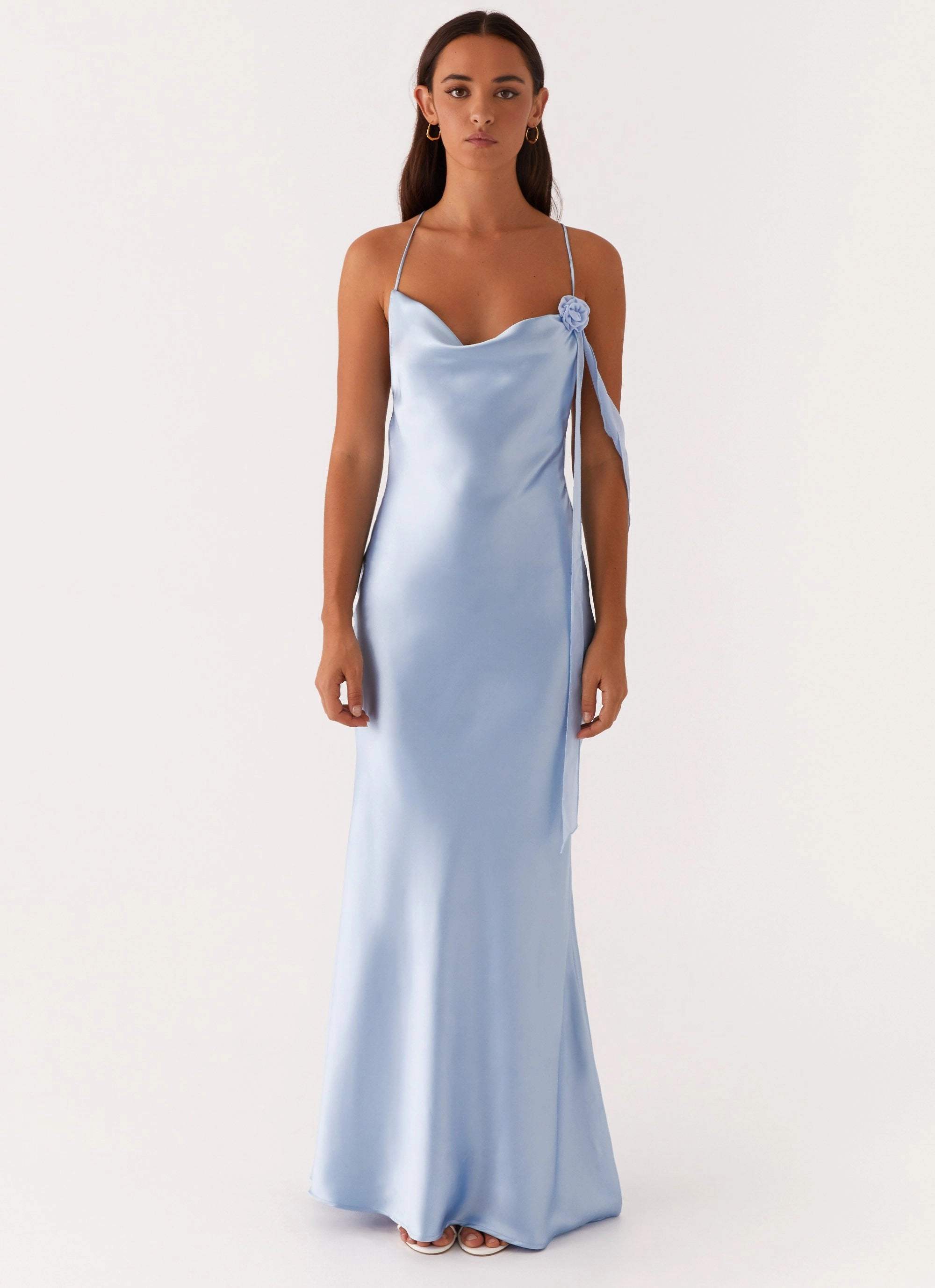 Too Sweet Satin Maxi Dress - Blue Light Fit Chic and Stylish