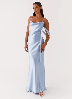Japan Line Elegant brunch outfit Too Sweet Satin Maxi Dress - Blue