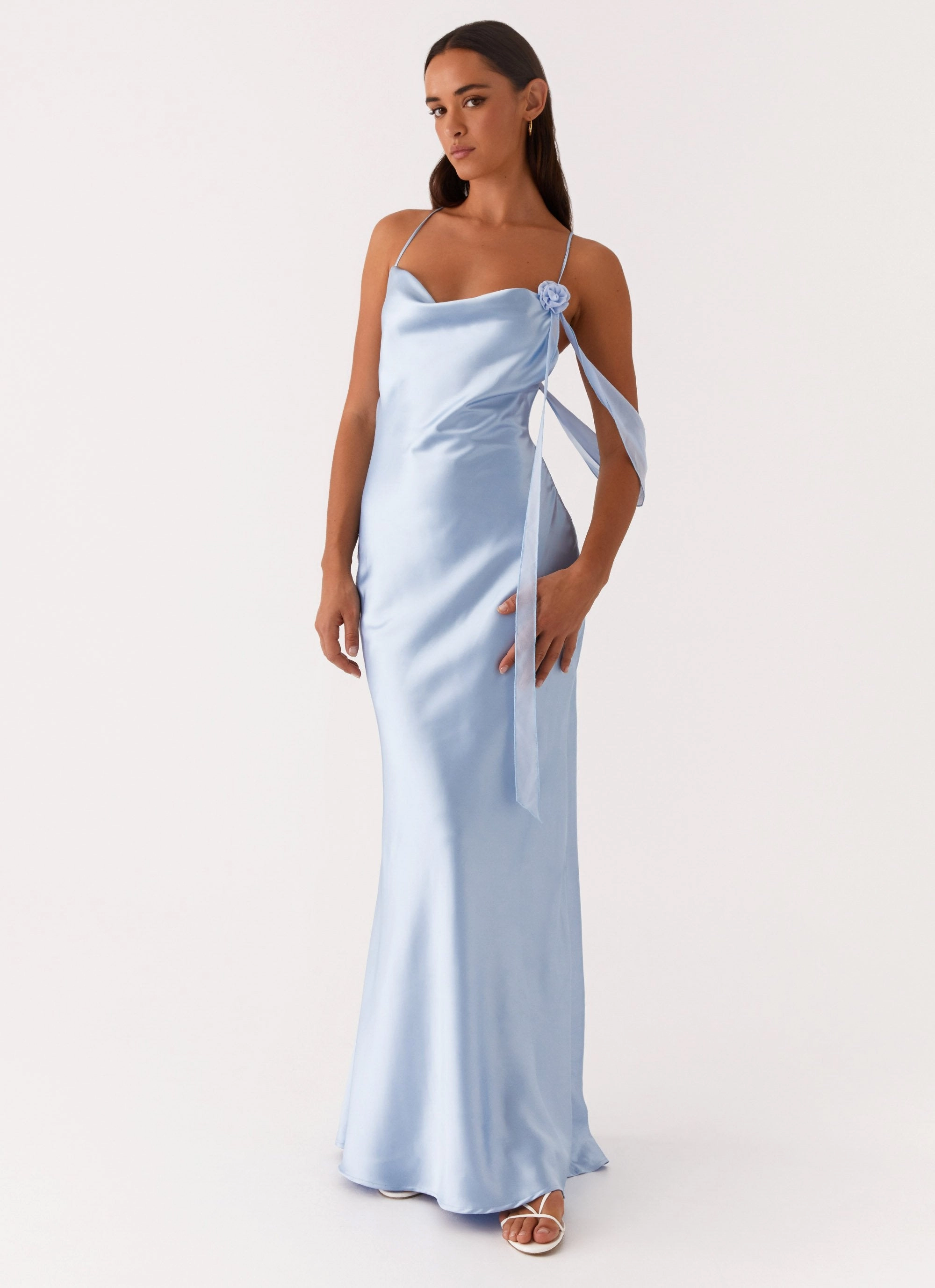 Japan Line Elegant brunch outfit Too Sweet Satin Maxi Dress - Blue