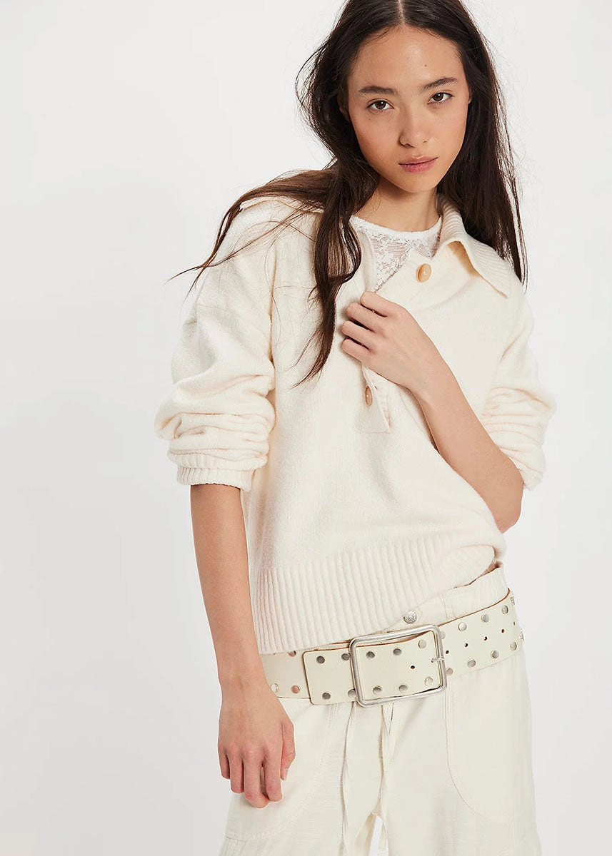 Soft Fabric Look Trading Up Polo Sweater - Ivory