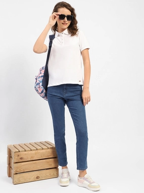 Madame Solid Blue Slim Fit Jeans Sleek Waistband Quality Staple