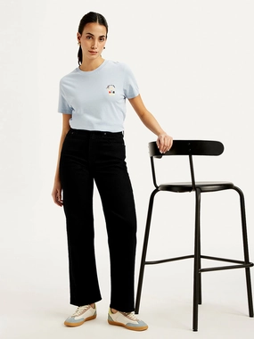 Women's Black Ribcage Straight Fit High Rise Jeans Moisture Wicking Lining