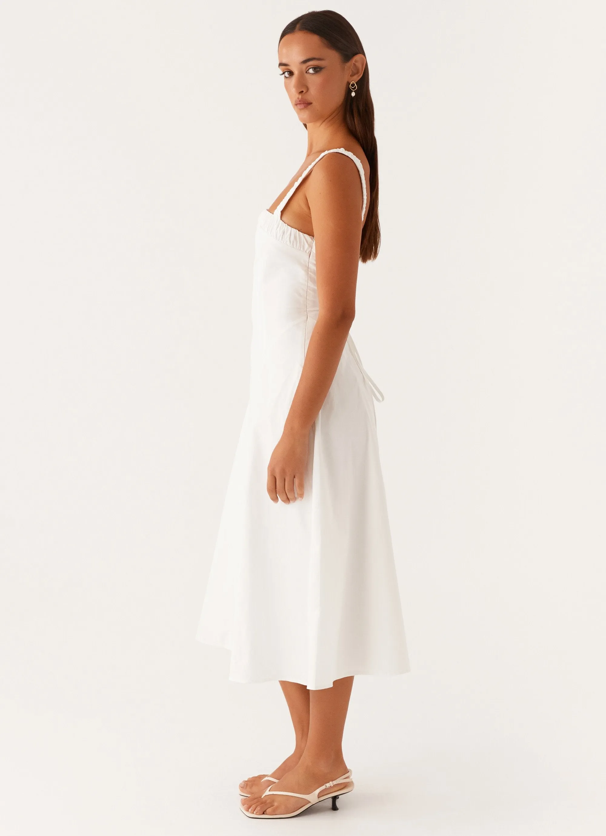 Gathered-Detail Enola Midi Dress - White