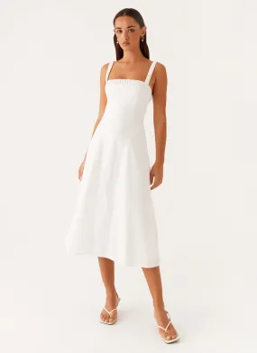 Sheer Panel Enola Midi Dress - White