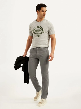 Structured fabric Men's Grey Slim Fit Chinos