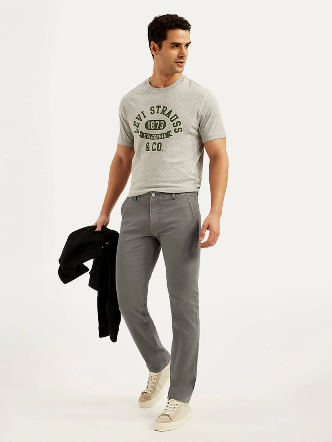 Sporty Stretch Fit Men's Grey Slim Fit Chinos