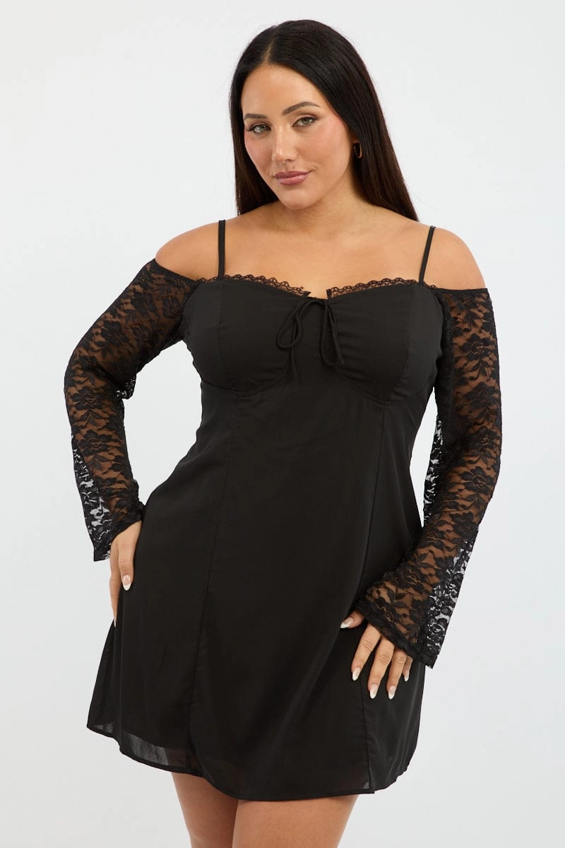 Urban Motion Bright Vibe Black Lace Sleeve Minidress