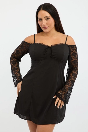 Urban Motion Bright Vibe Black Lace Sleeve Minidress