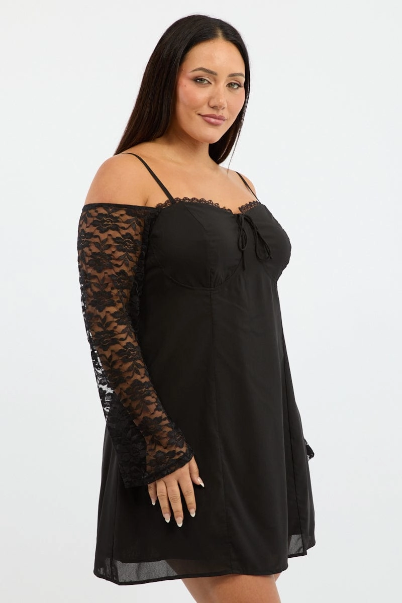 Quick Fit Black Lace Sleeve Minidress