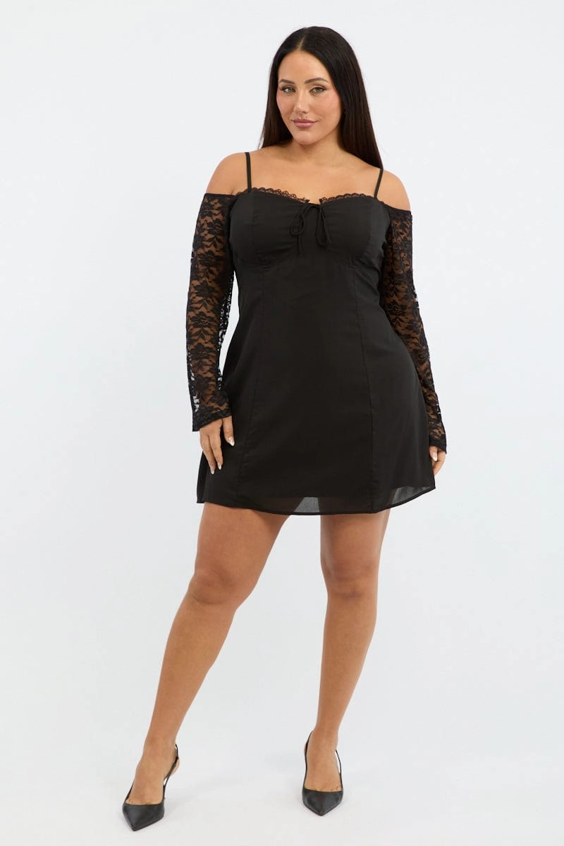 Romance Glow Chill Wear Black Lace Sleeve Minidress