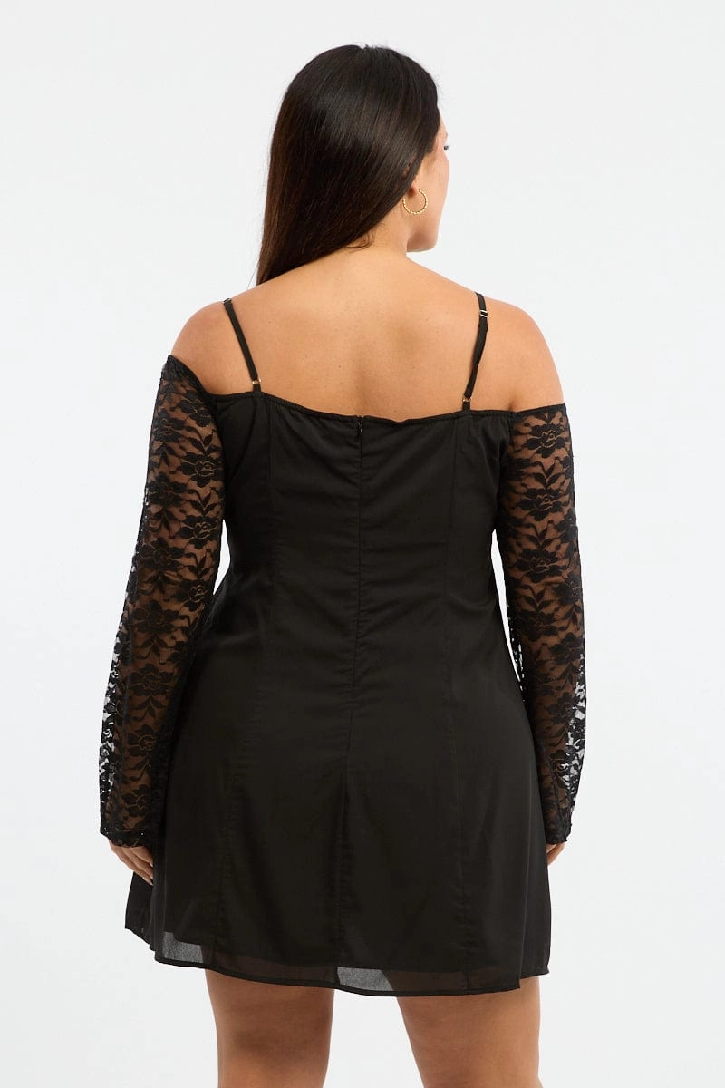 Black Lace Sleeve Minidress Luxe Fabric