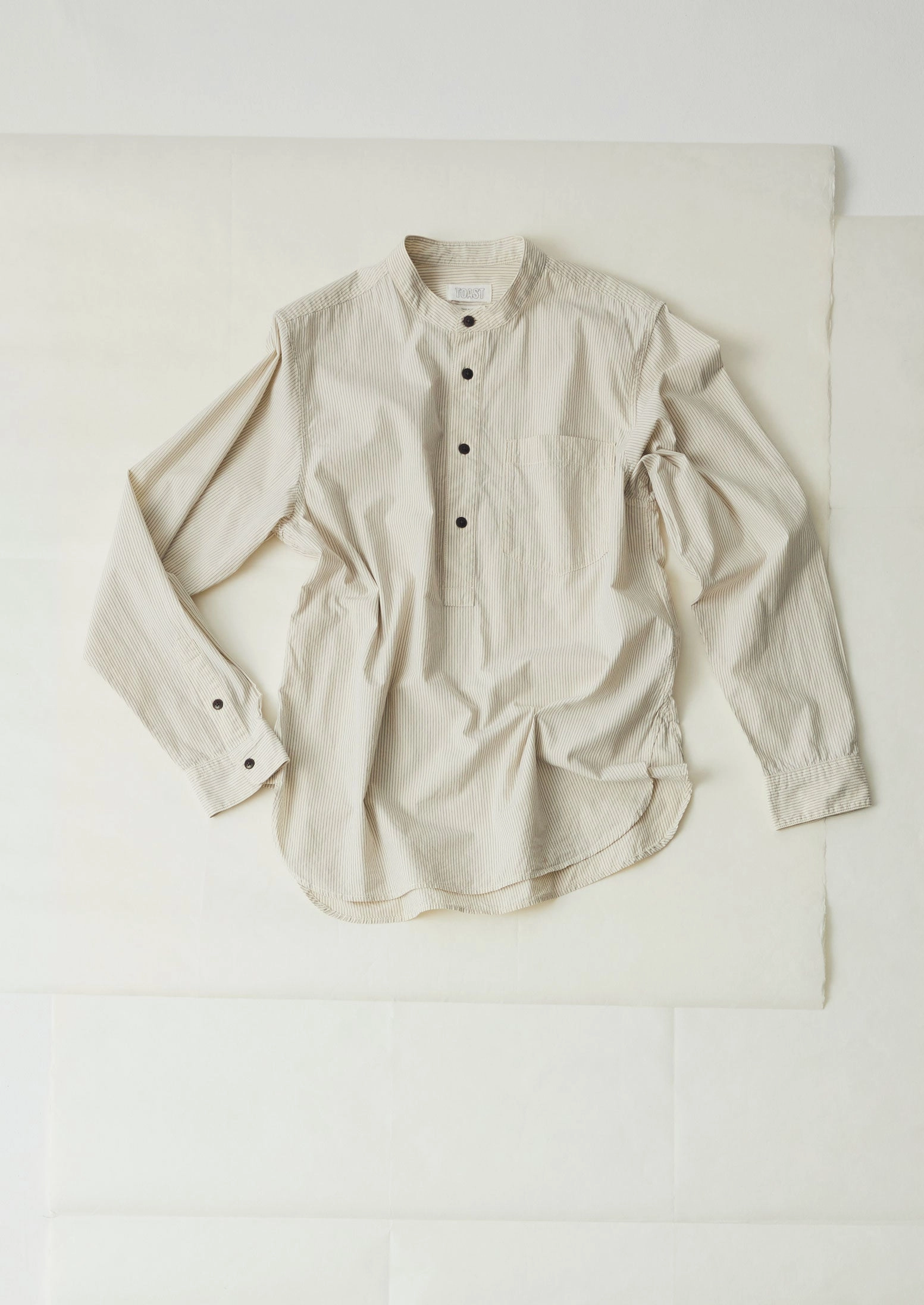 Grandad Collar Stripe Pullover Shirt | Sunwashed Blue Lace Accent