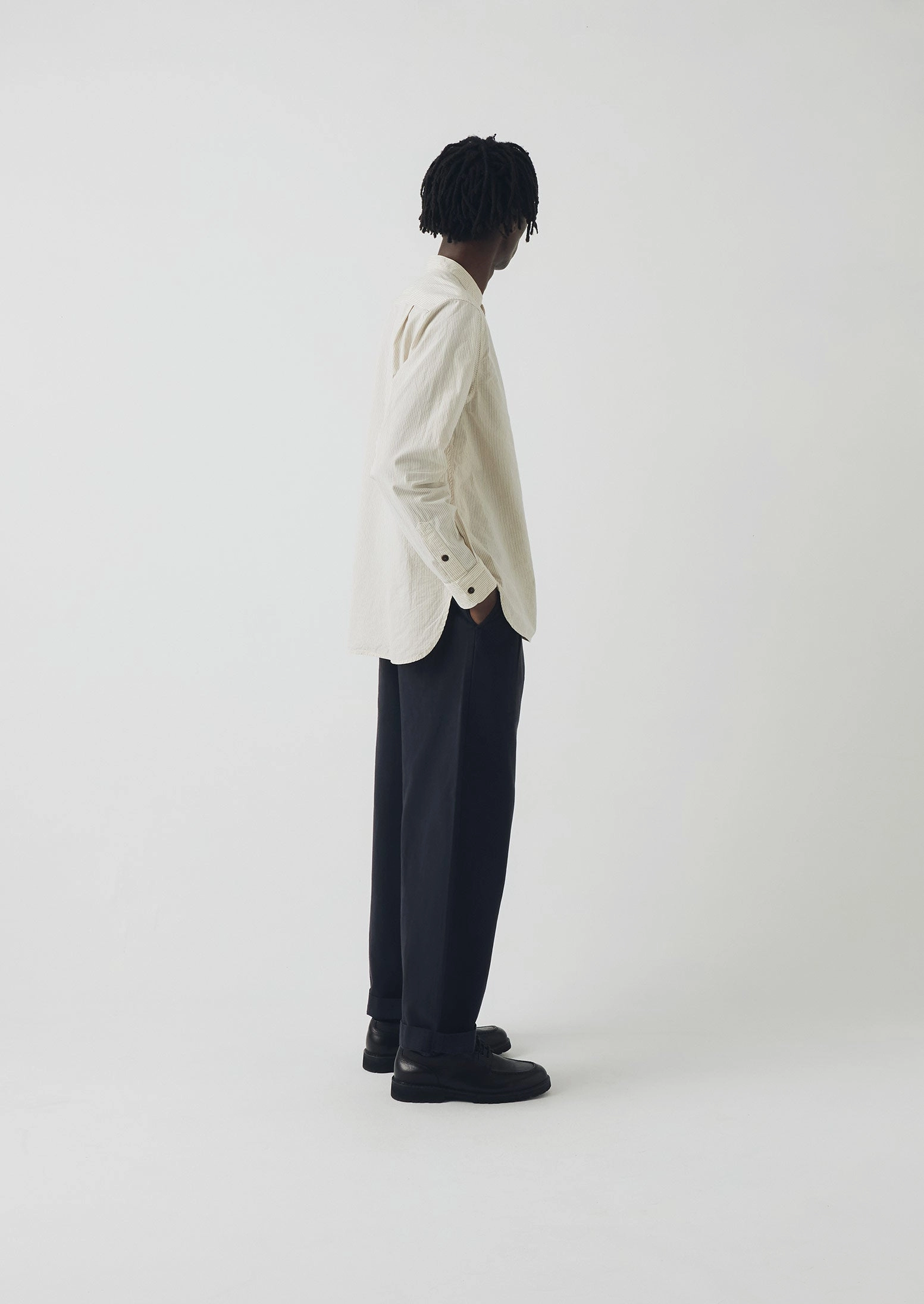 birthday party Grandad Collar Stripe Pullover Shirt | Sunwashed Blue