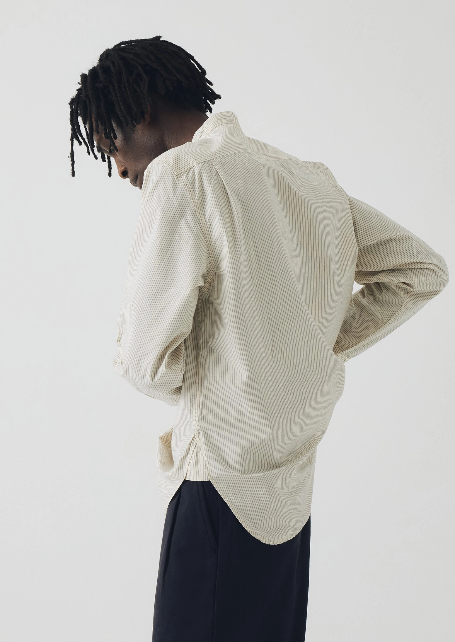 Sleek Style Grandad Collar Stripe Pullover Shirt | Sunwashed Blue