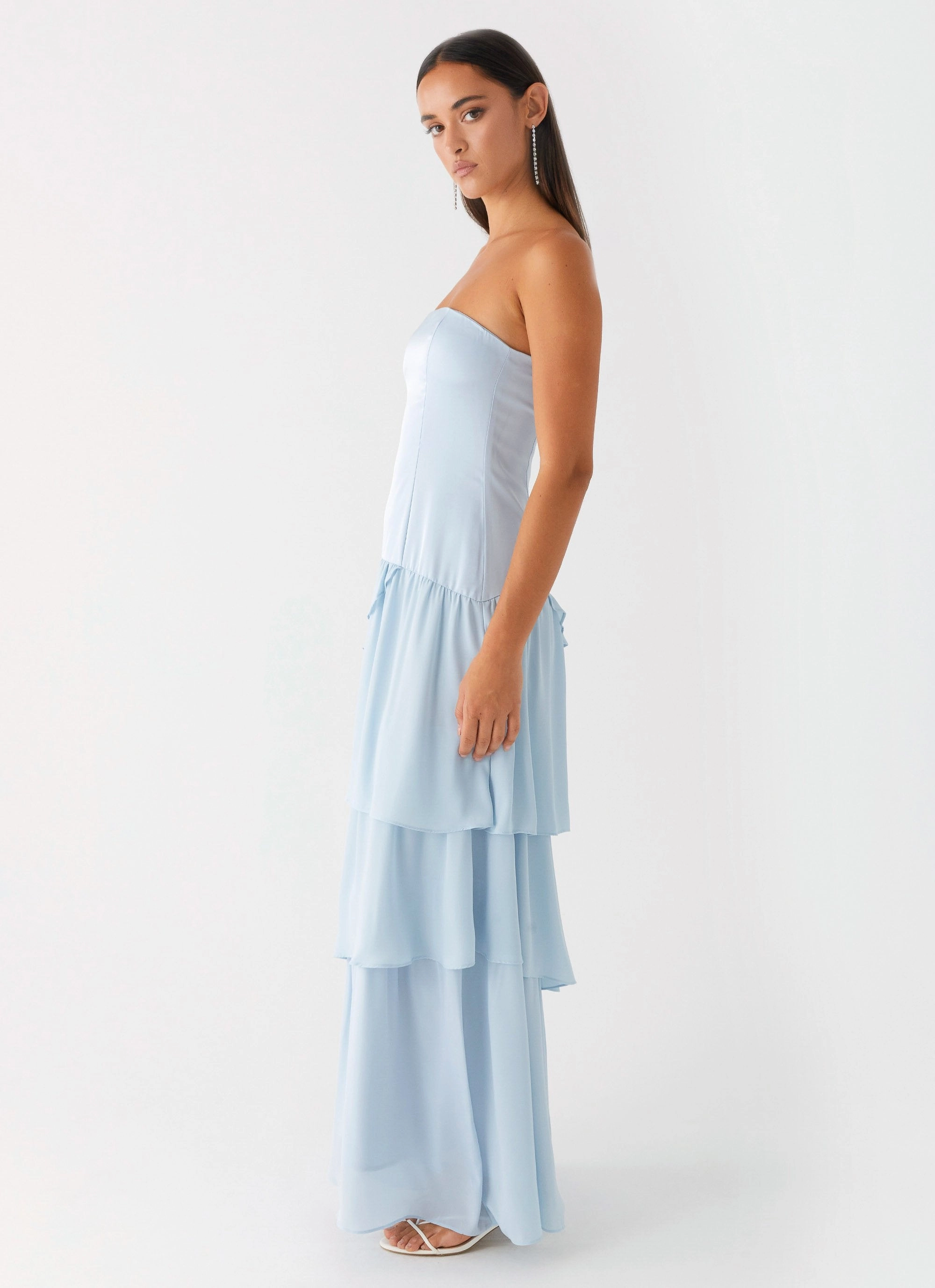 Our Story Maxi Dress - Pastel Blue Sleek long-sleeve dress Polished and Elegant