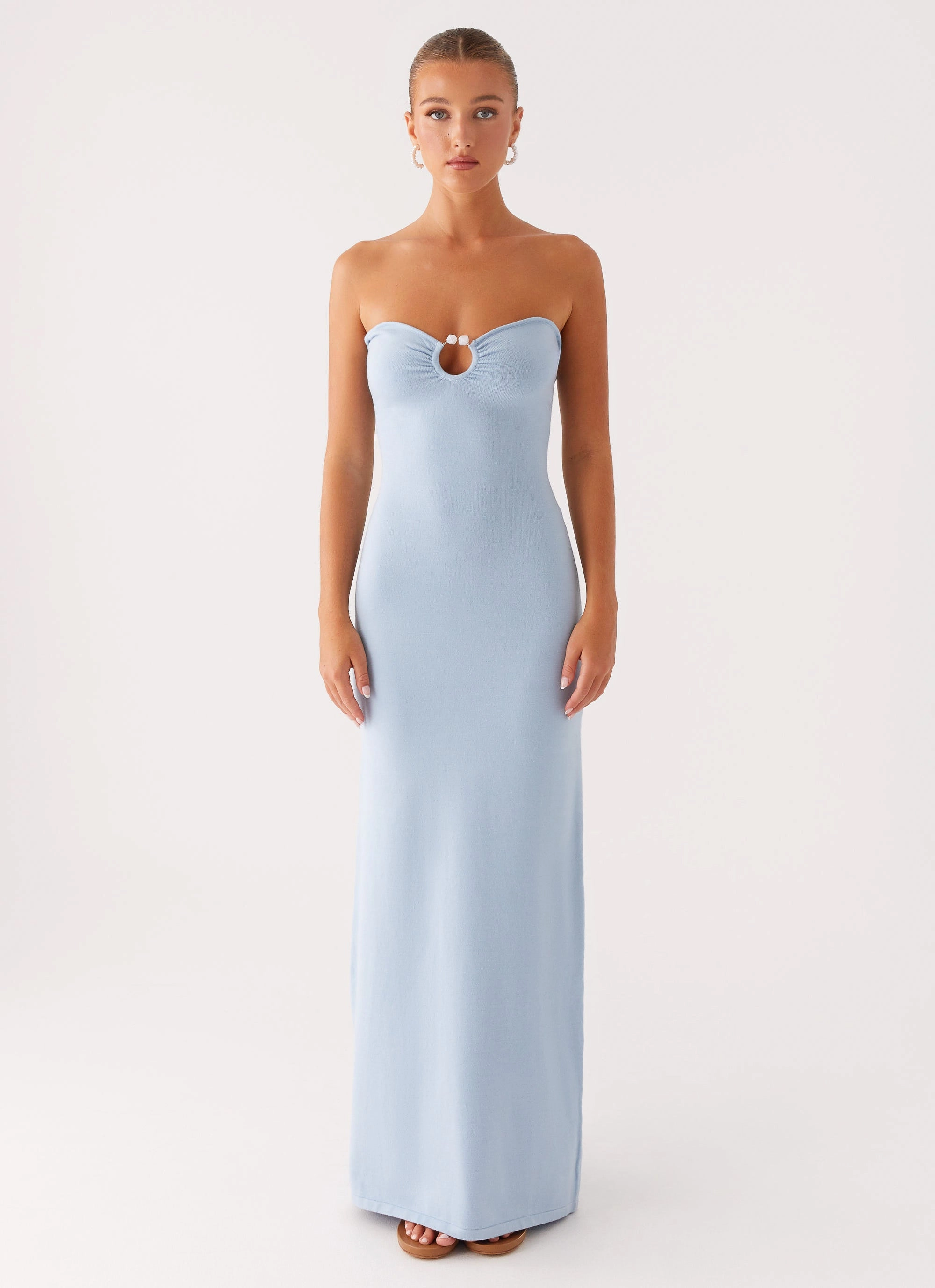 Bold Simplicity Ruffle-Detail Samson Knit Maxi Dress - Blue