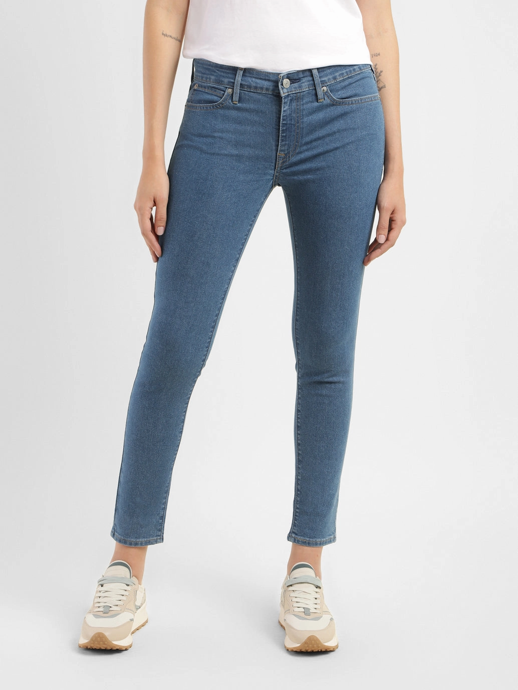 Night Out Daily Wear Garment Dyed Technique Women's 711 Blue Skinny Fit Mid Rise Jeans