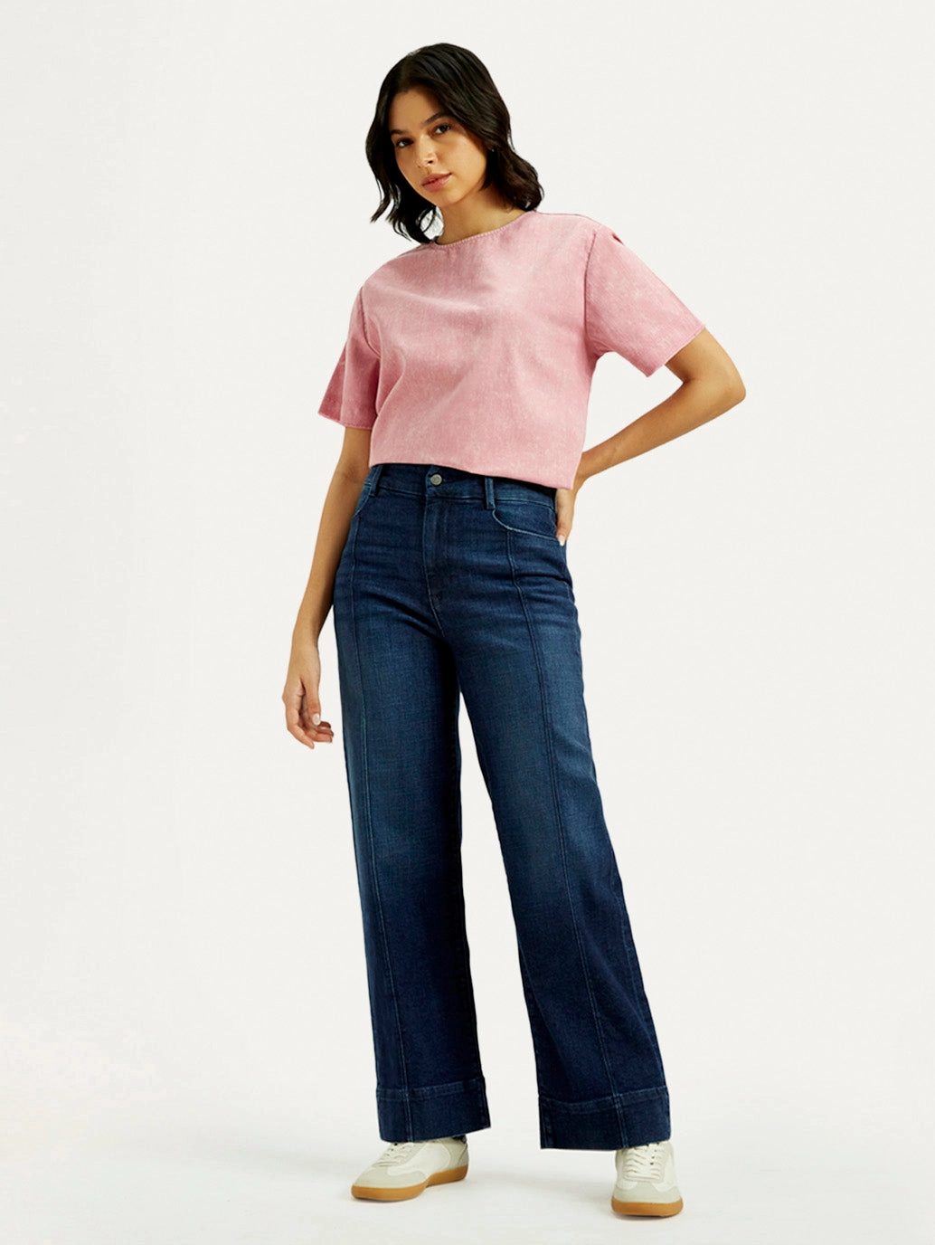 Women's Redloop Dark Indigo Mile High Wide Leg Fit High Rise Jeans Flattering Waist True Comfort