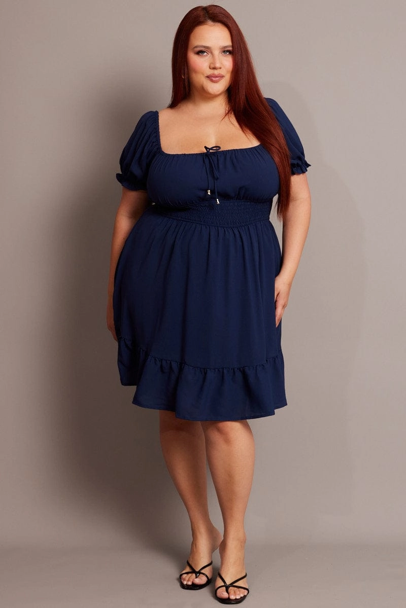 Denim Gathered Bust Tie Front Shirred Waist Minidress Silky texture Adjustable-Length