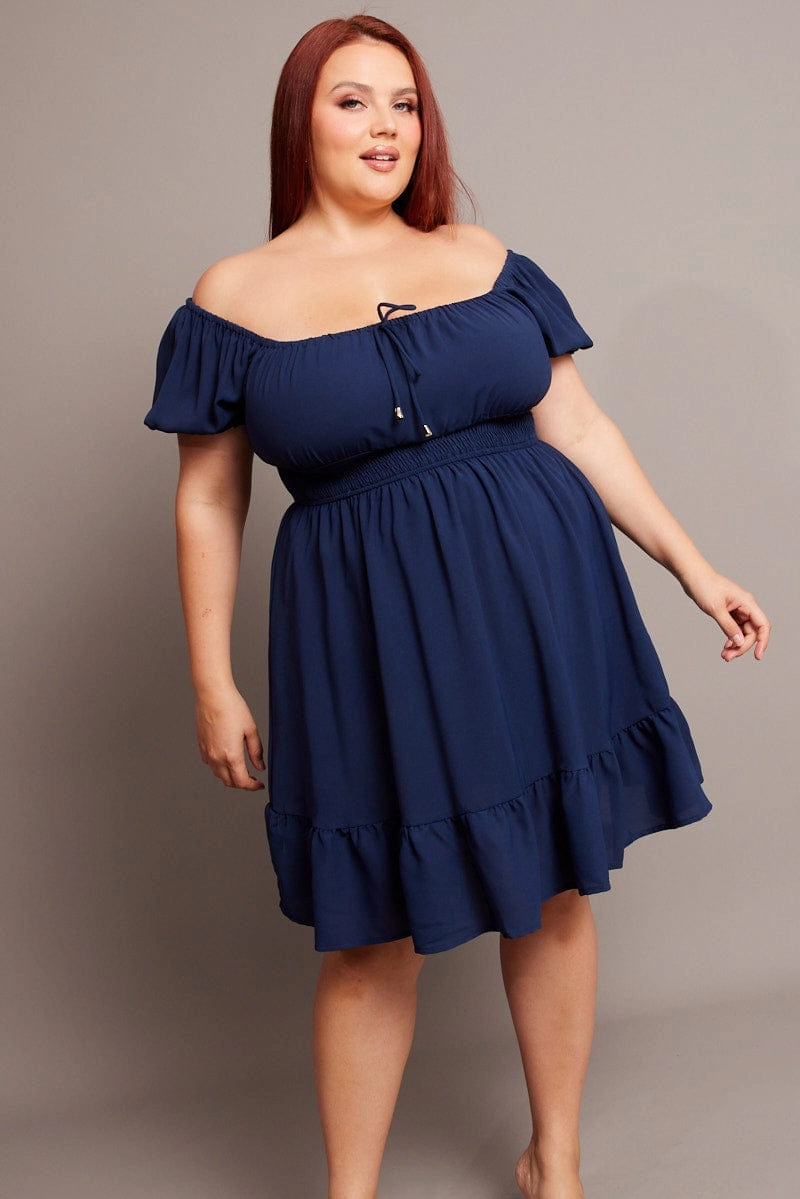 Midnight Mood Denim Gathered Bust Tie Front Shirred Waist Minidress