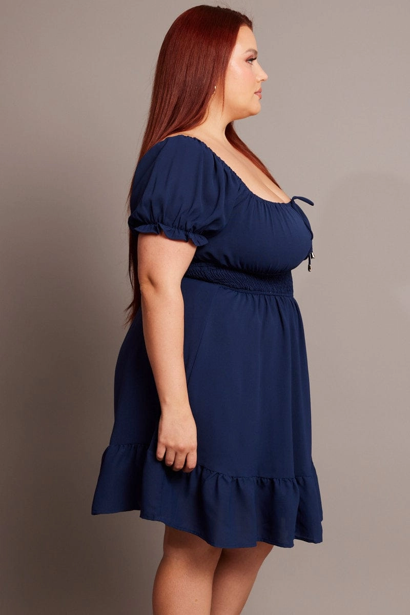 City Mood Denim Gathered Bust Tie Front Shirred Waist Minidress