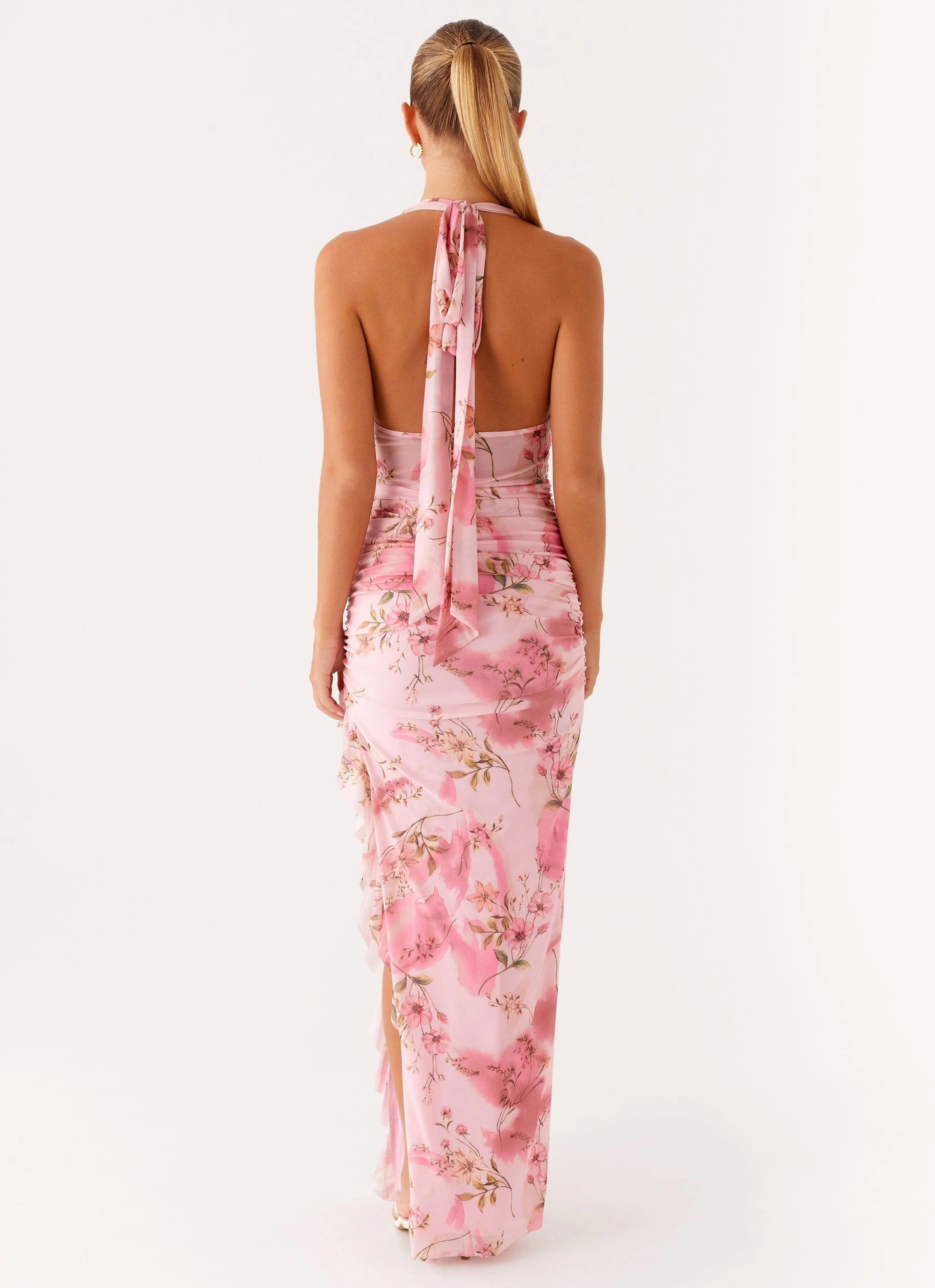 Micca Halter Maxi Dress - Pink Floral Print Lux Look
