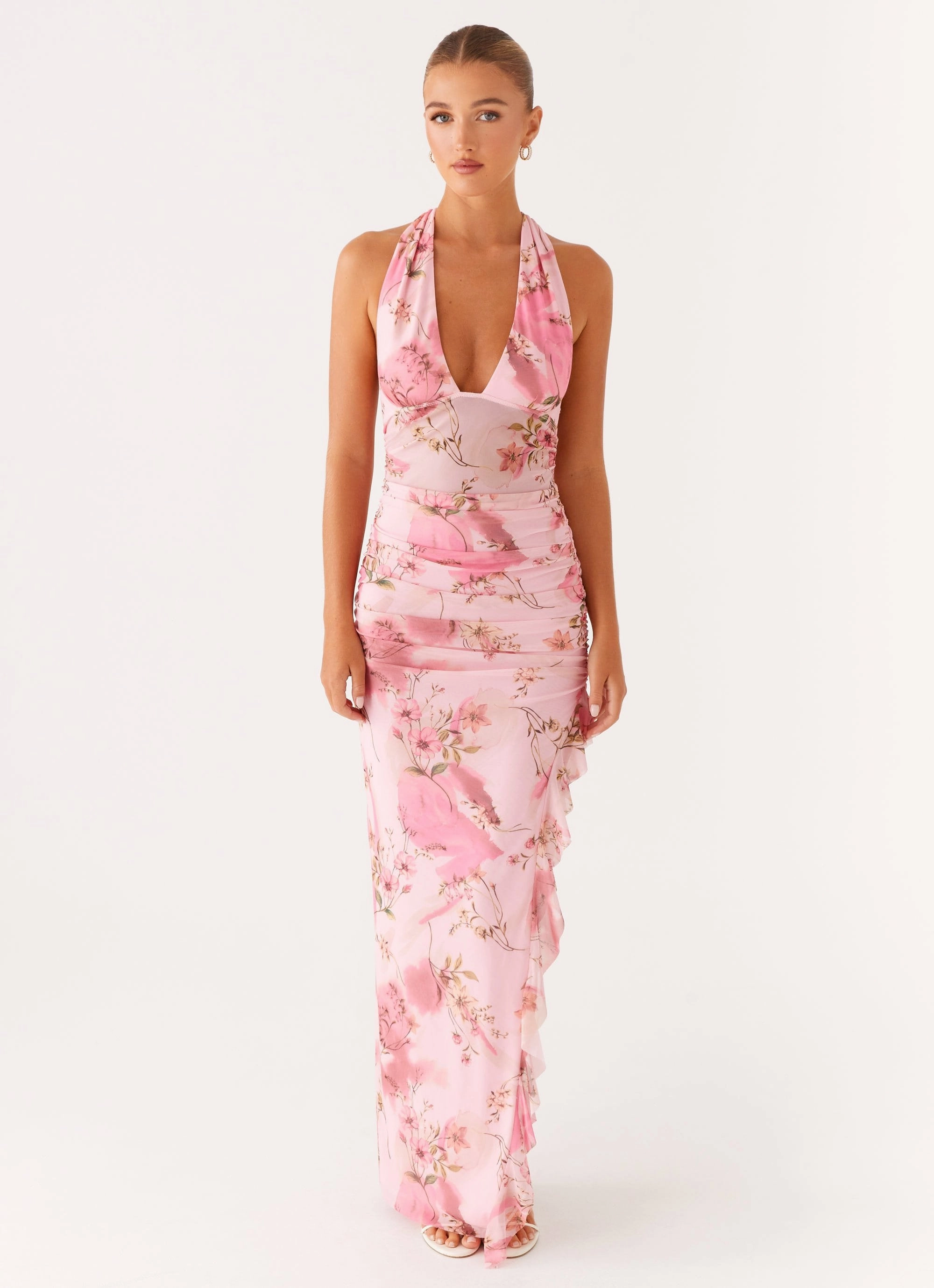 Micca Halter Maxi Dress - Pink Floral Print Perfect Design