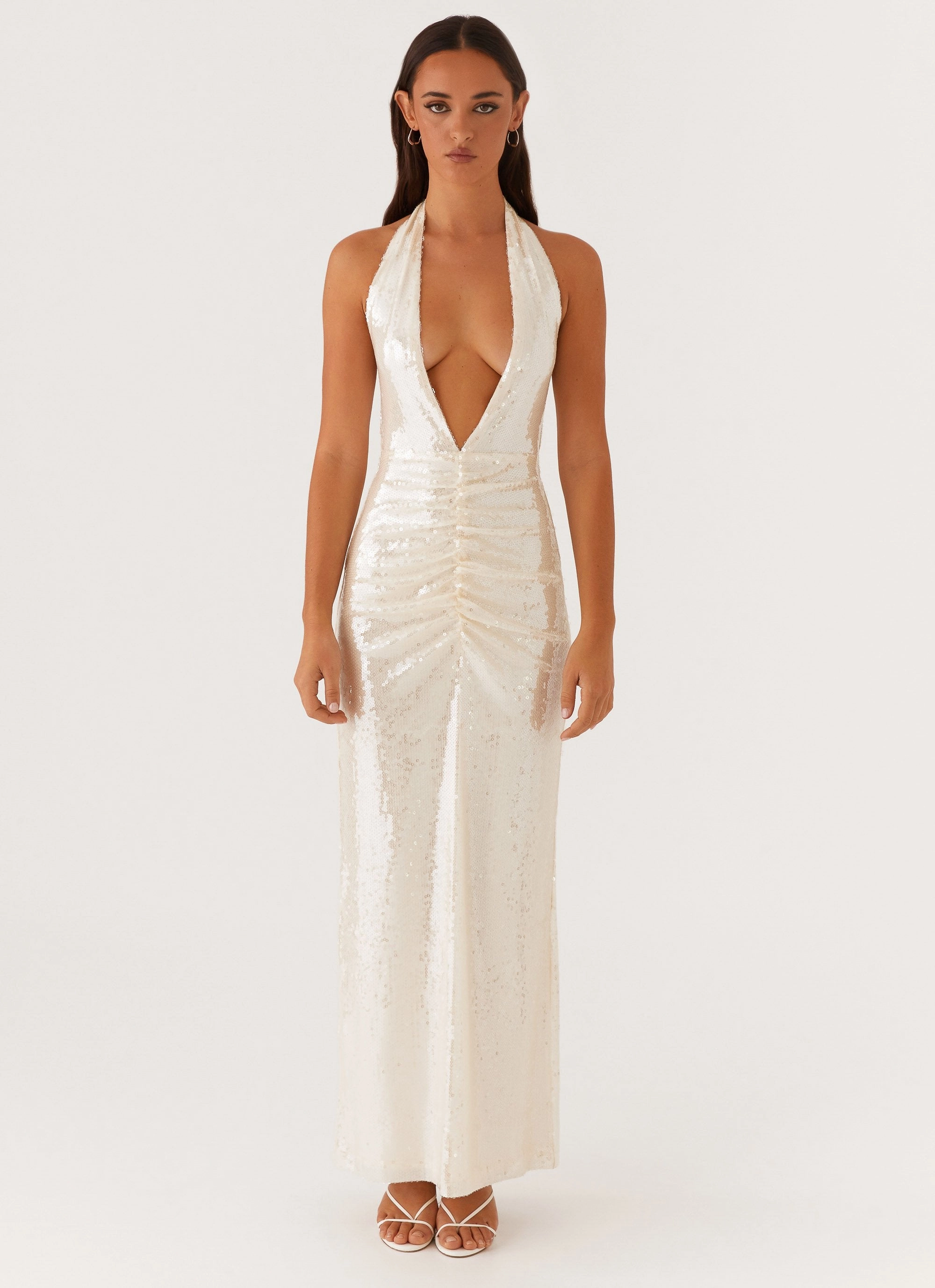 Calm Silhouette Whisked Away Halterneck Maxi Dress - White