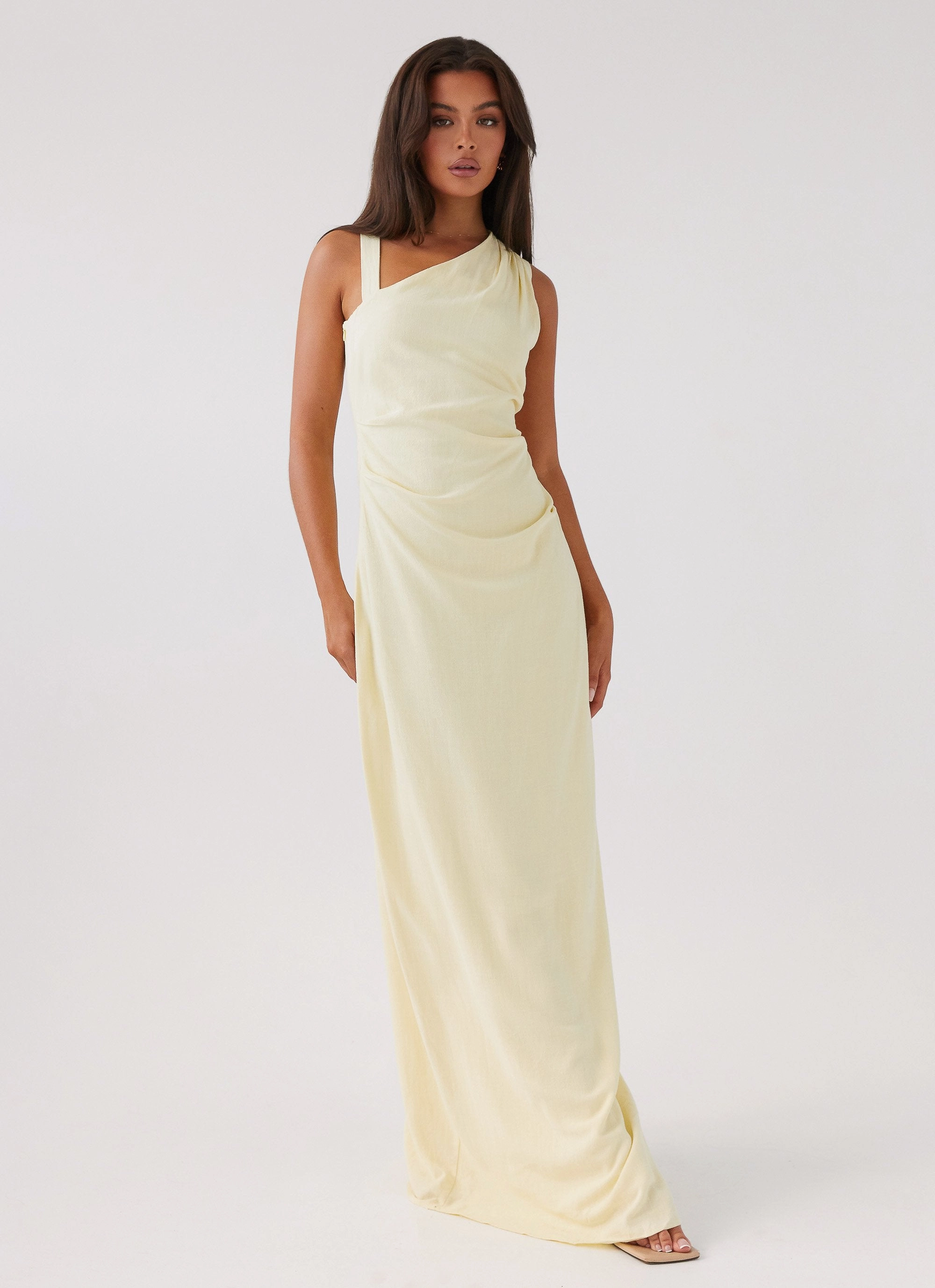 Pure Look Stylish party wear Daffodil Charm Linen Maxi Dress - Sunflower Yellow