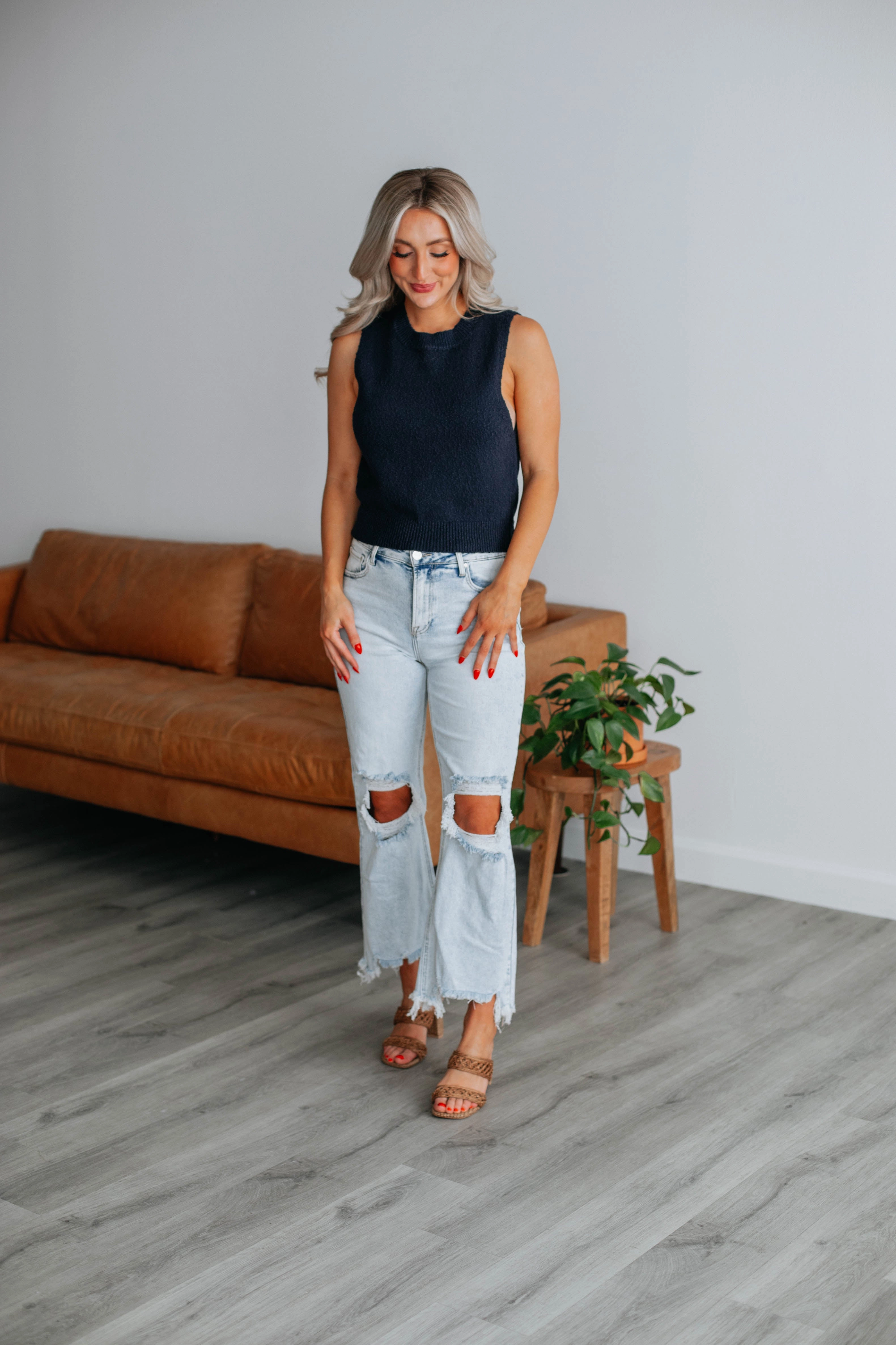 Patrea Knit Tank - Navy Layer Ready Snuggly Knit