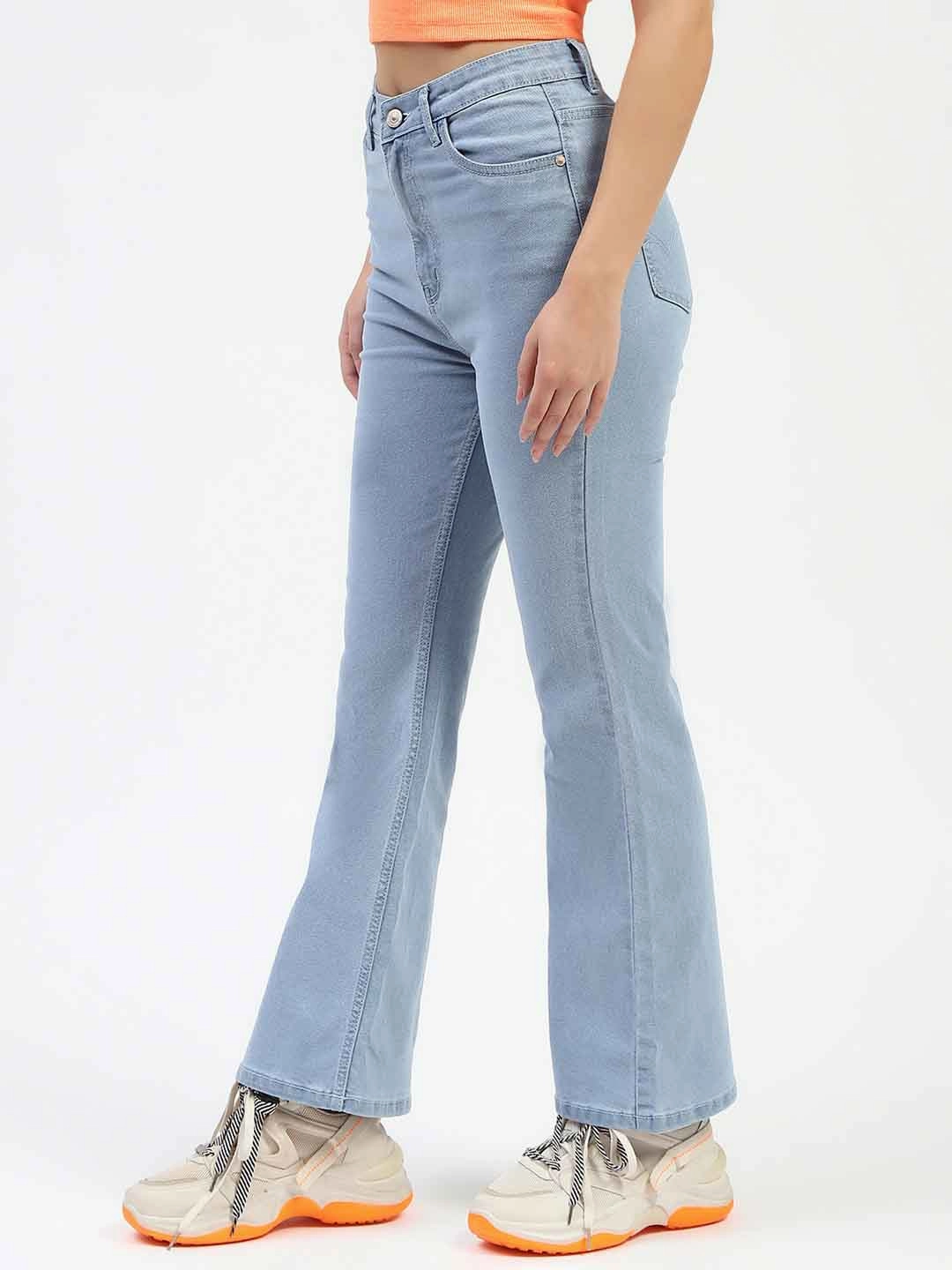 Madame Light Blue Flared Jeans Basic Piece Stretch Road Trip Brunch Outfit