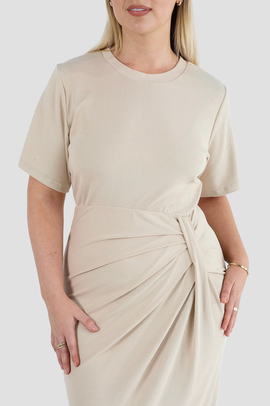 MARNIE RIB DRESS VANILLA Easy Flow Bold-Color