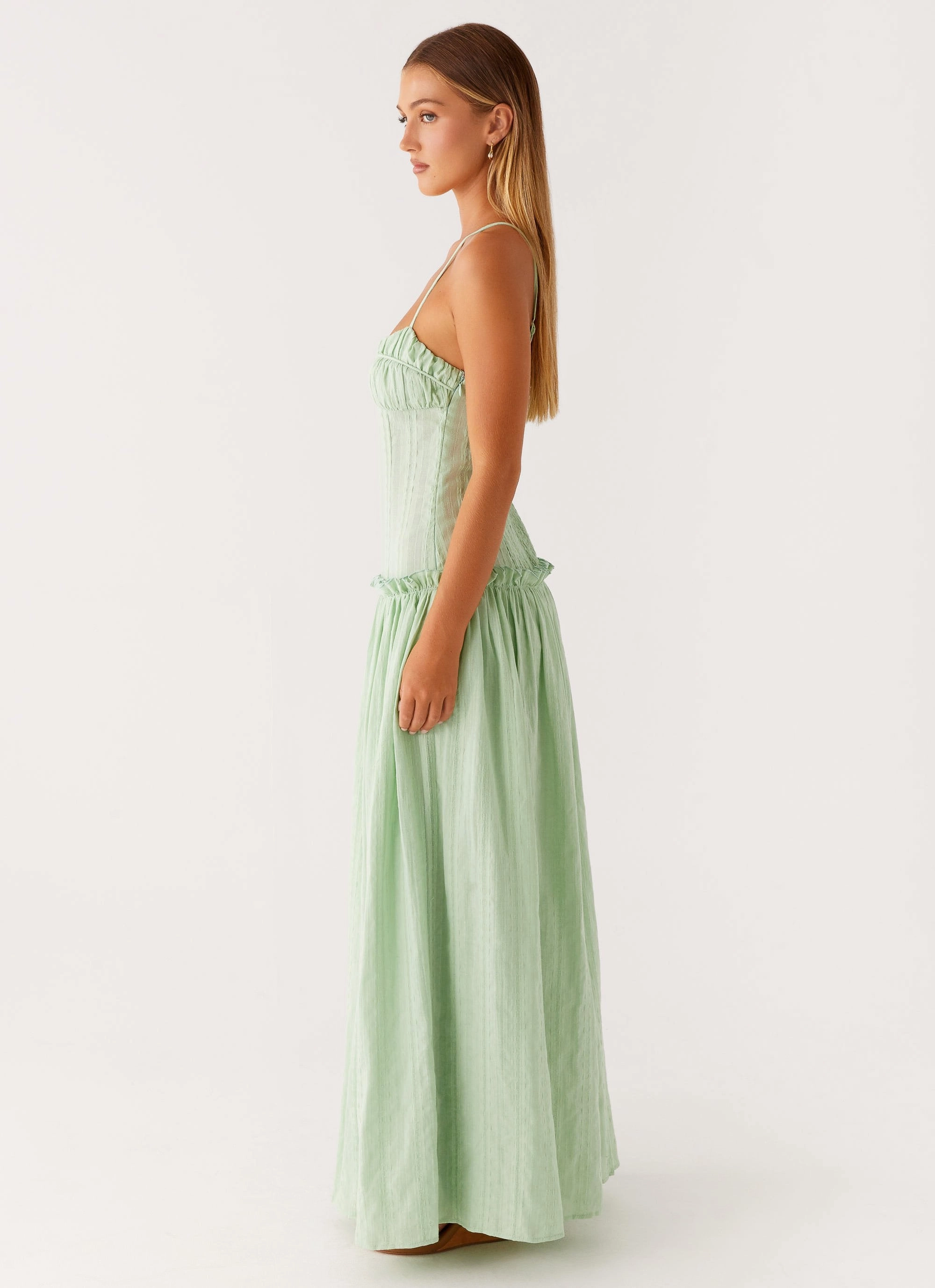 Figure-Skimming Knit Warm Jacinda Drop Waist Maxi Dress - Sage