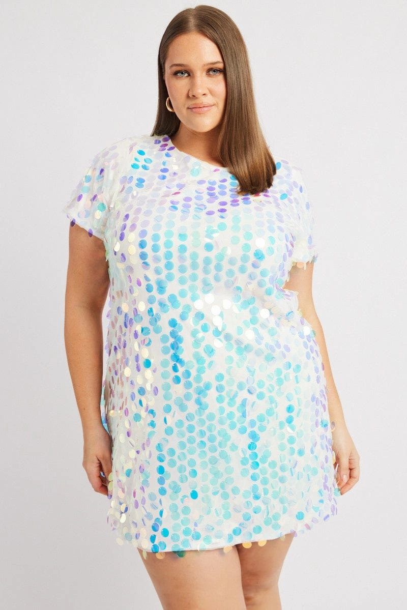 White Sequin Mini T-Shirt Dress Pure Fit Relaxed-fit